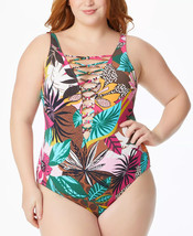 Bleu Rod Beattie One Piece Swimsuit Lace Up Multicolor Plus Size 20W $149 - Nwt - £36.18 GBP