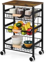 4 Tier Rolling Cart, Kitchen Storage Cart With Lockable Wheels, Portable Metal - £41.51 GBP