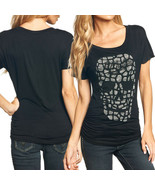 Affliction Mosaic Skull AW9114 Ruched Stones Womens Scoop Neck TShirt Bl... - $44.99