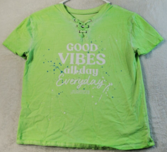 Justice T Shirt Top Youth Medium Green Knit 100% Cotton Short Sleeve Cre... - $8.04