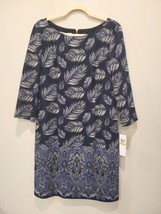 NEW Maggie London Dress Blue Shift 3/4 Sleeves Casual Size 14 Peacock Fe... - £30.33 GBP