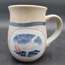 Vintage Otagiri Sailboat Flying Seagull Bird Blue Gray Stoneware Coffee Tea Mug - £9.29 GBP
