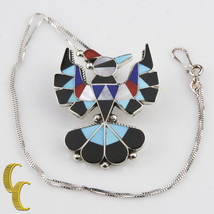 Native American Semi-Precious Inlay Eagle Necklace and Earring Set w/ Box Chain - £176.68 GBP