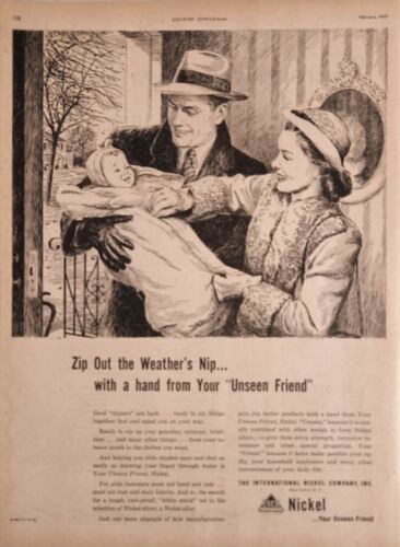 1947 Print Ad International Nickel Inco Mom & Dad New Baby Zippers New York,NY - $17.08
