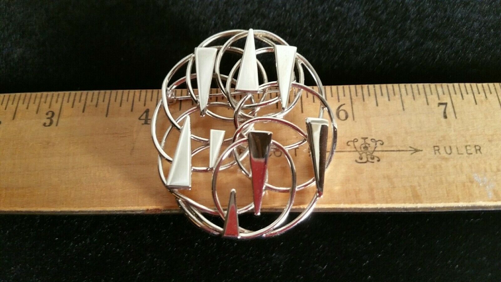 Vintage Designer Signed L'F Silver Tone Oval Modernist Brooch Pin Item image 3