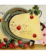 Hearty Greetings Horseshoe Clover Victorian Card Postcard 1900s PCBG11B - $27.34 CAD