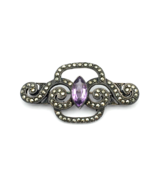 ART DECO amethyst marcasite sterling brooch - vintage purple gemstone sw... - £51.11 GBP