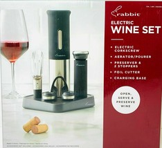Rabbit 8 Piece Electric Wine Opener Set Foil, Cutter, Aerator, Stopper, Recharge - £24.26 GBP