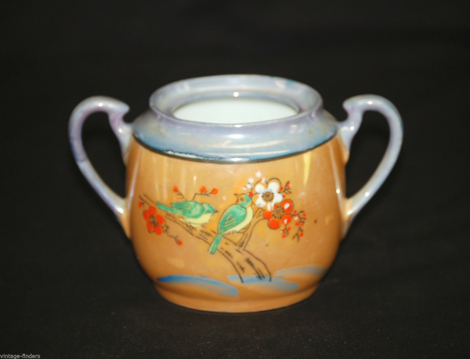 Primary image for Vintage Asian Open Sugar Bowl Bird Design w Oriental Scene Hand Painted Japan