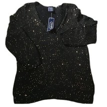 Chaps V Neck Sweater Size M Black 3/4 Sleeve Copper Sequins Cotton Blend NWT - £18.75 GBP