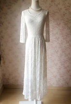 Ivory White Lace Maxi Dress Women Boho Wedding Custom Plus Size Lace Maxi Dress