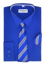 Berlioni Italy Kids Boys Long Sleeve Dress Shirt Set With Tie &amp; Hanky - 4 - £15.91 GBP