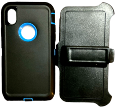 Rugged Full Body Case For iPhone XR BLACK/BLUE Holster Clip 360° Kickstand image 3