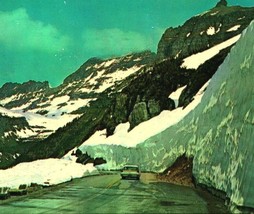 Snowbanks and Car Going To The Sun Highway Glacier National Park Postcard   S20 - £2.93 GBP