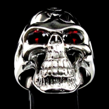Sterling silver ring Bio Hazard Grinning Skull with 2 fiery Red CZ eyes Toxic Wa - £107.77 GBP