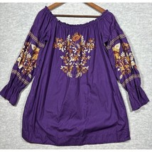Free People Womens Dress M Purple Embroidered Boho Fleur Du Jour Off Sho... - $455.17 MXN