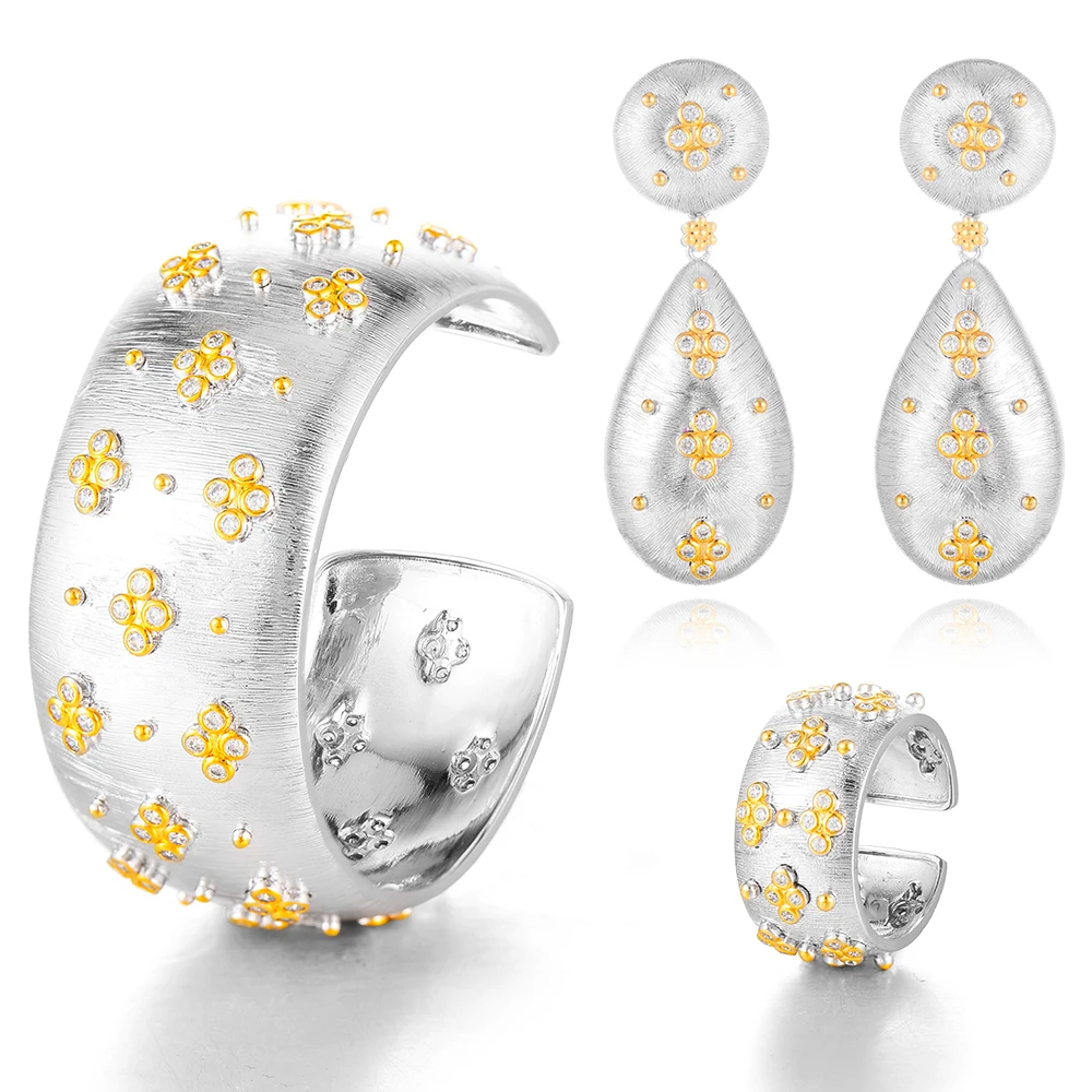 Famous Design Luxury 3PC Bracelet Ring Earring Sets For Women Wedding Br... - £86.64 GBP