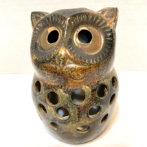 Vintage Ceramic 4.5” Owl Candle Cover Table Lamp Luminary Brown - £11.65 GBP