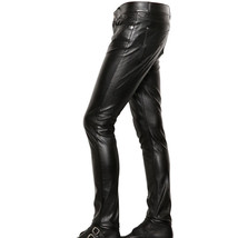 Men Leather Pants Black Biker Rider Genuine Lambskin Leather Straight Jeans - $168.30+