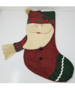 Santa Christmas Stocking Santa&#39;s Best Scarf Tartan Heavy Fabric Large - $18.95