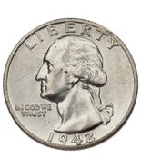 1942-S Silver Washington Quarter 25C (Choice BU Condition) Full Mint Luster - €78,54 EUR