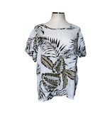 C&amp;C California White Tropical Leaf Print Linen Short Sleeve Blouse Plus ... - $27.46