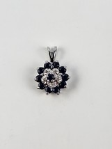 10k White Gold Natural Blue Sapphire &amp; Diamond Flower Shape Pendant for Necklace - £102.74 GBP