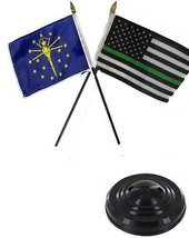 RFCO Indiana State &amp; Thin Green Line USA 4&quot;x6&quot; Flag Desk Set Table Stick Black B - $6.88