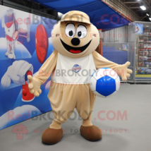 Beige Handball Ball mascot costume character dressed with a Dungarees and Scarf  - $1,209.00