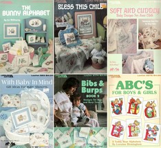 Lot of 6 Baby &amp; Children Theme Cross Stitch Chart Pattern Booklets Bibs ... - £15.81 GBP