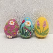 Wool Needle Felted Decorative Springtime Easter Eggs Set of 3 - $19.70