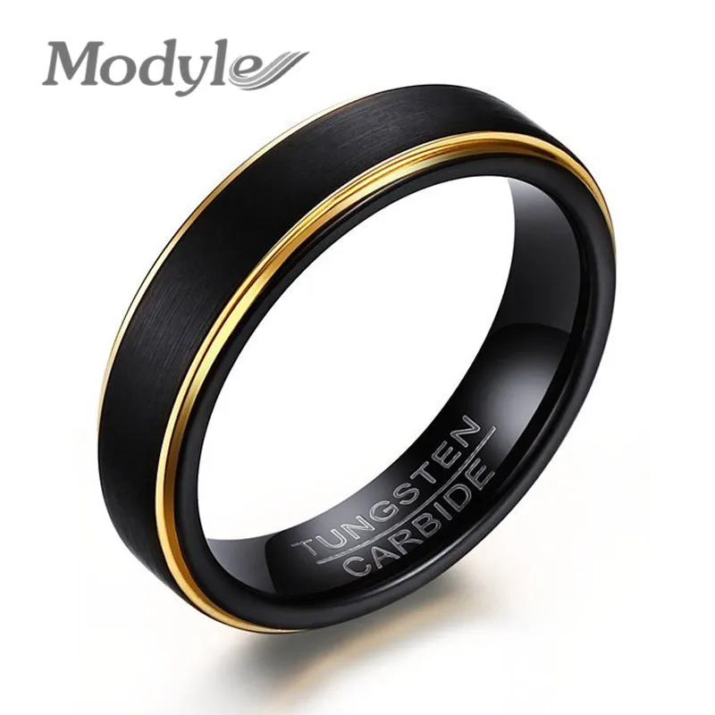 Modyle New Fashion Cool 5MM Black and Gold-Color Tungsten Wedding Ring for Men a - £19.18 GBP