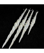 Vintage White Twisted Icicle Christmas Ornament Glass Lot 4 Iridescent 1... - £28.02 GBP