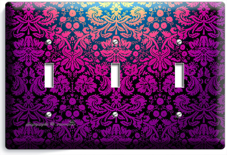 Primary image for DAMASK PURPLE LUXURY ORNAMENT TRIPLE LIGHT SWITCH WALL PLATE COVER MODERN DECOR