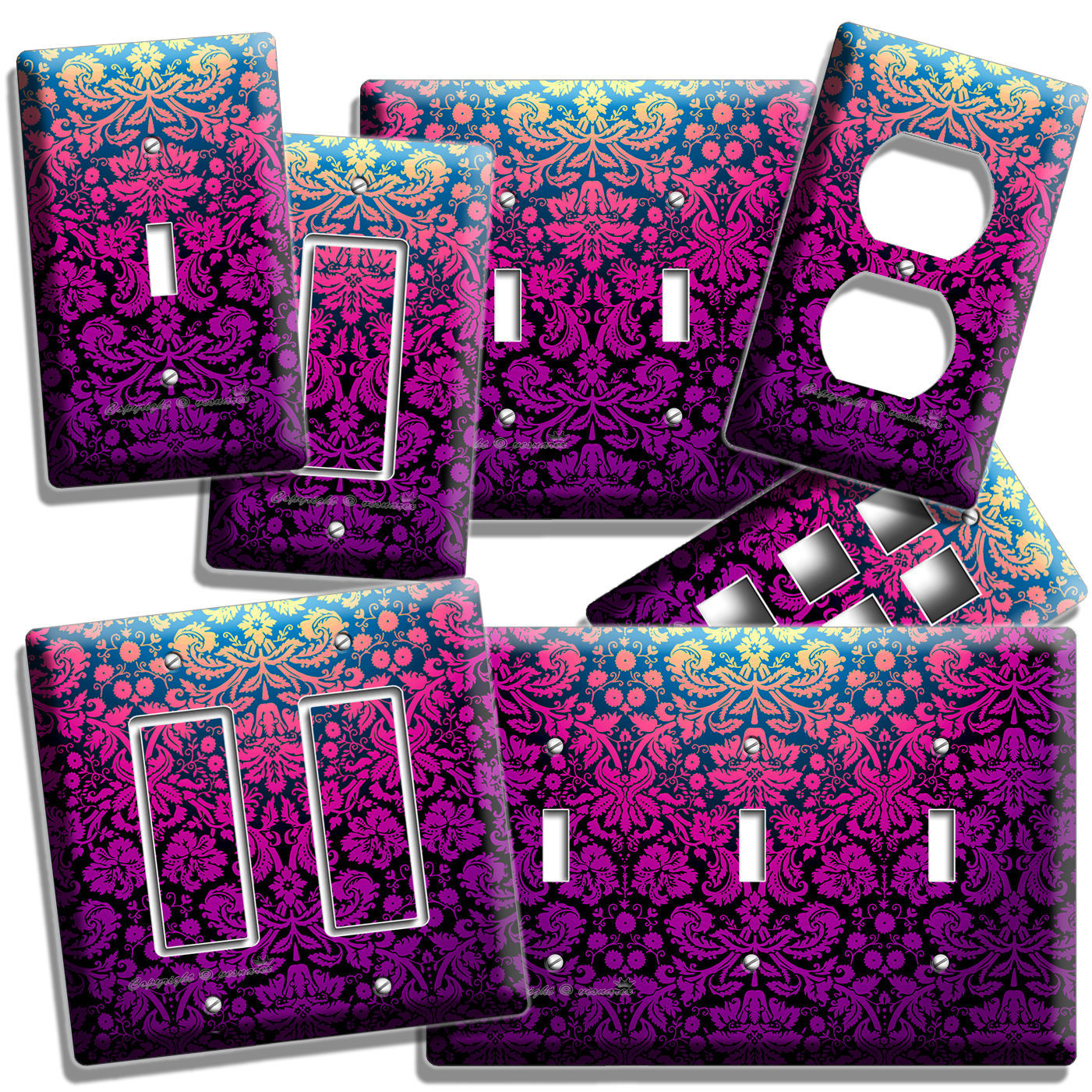 DAMASK PURPLE LUXURY ORNAMENT LIGHT SWITCH WALL PLATE OUTLET ROOM HOME ART DECOR