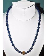 Smithsonian 18&quot; - 20&quot; Lapis Lazuli Bead Necklace Gold Beading $190RET (J... - $44.99