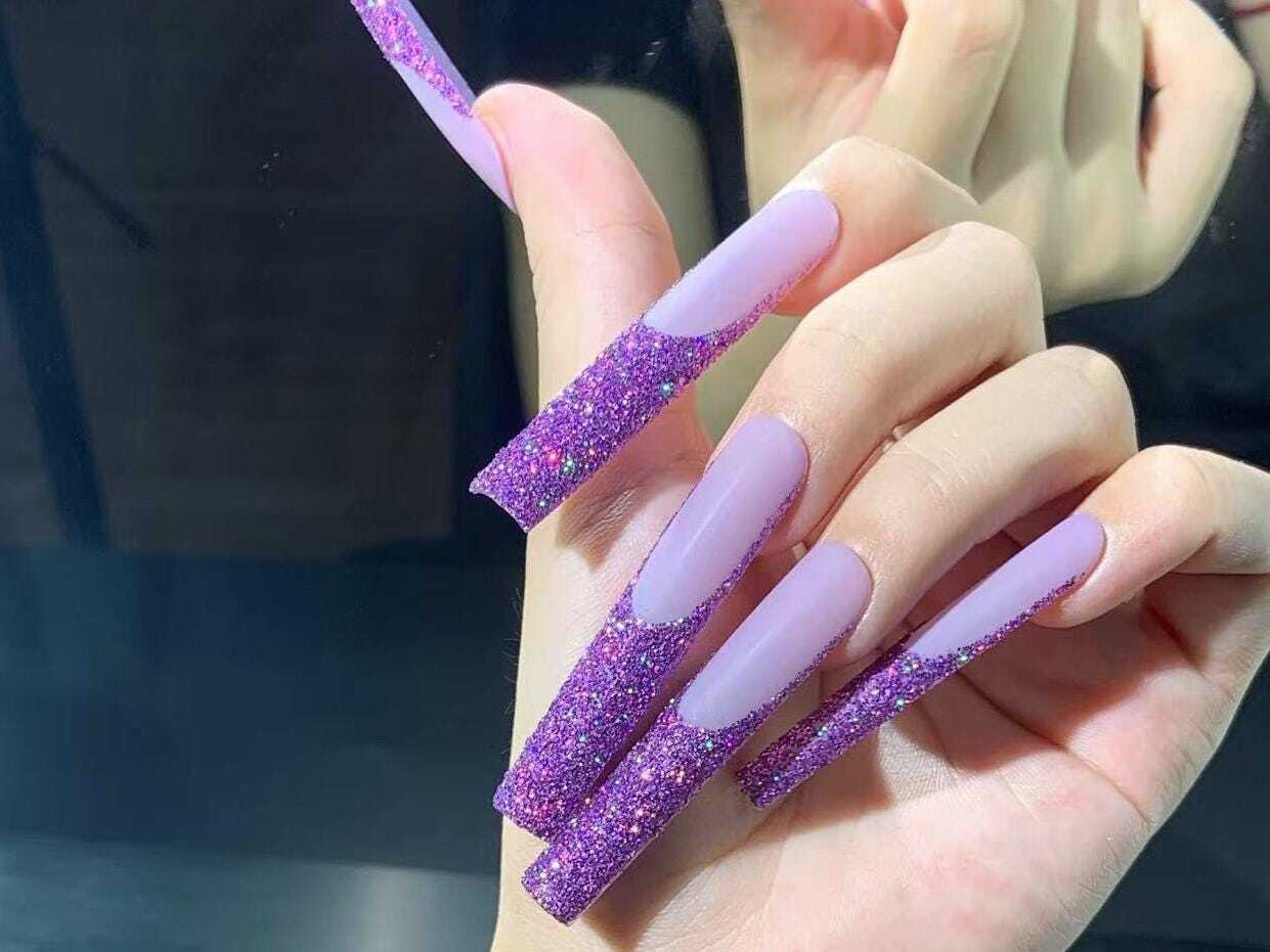 Purple Glitter Ombre Press-On Nails – Sparkly Lavender Glam Set Artifici... - $20.99