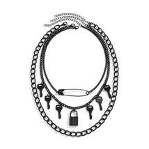 Black Lock &amp; Key Charm Necklace Set - £12.01 GBP