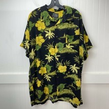 Steve &amp; Barrys Hawaiian Button Up Shirt XL Mens Black Floral Short Sleeve *Flaw - £7.50 GBP