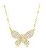 Gold Plated Sterling Silver Micro Pave CZ Butterfly Pendant Necklace 18&#39;&#39; - £45.49 GBP