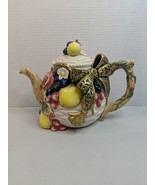Fitz and Floyd Renaissance Della Robbia Lidded Ceramic Teapot Basket Wea... - £29.85 GBP