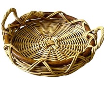 Large Wicker Bamboo Basket Tray w Handles - £26.52 GBP