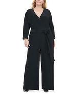 Tommy Hilfiger Womens Black Belted Zippered Wrap Wide Leg Jumpsuit/Size 16W - £62.58 GBP