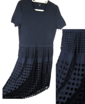 Ann Taylor Women&#39;s Large Navy Short Sleeve Dress Crochet Lace Cut Out Detail - £19.74 GBP