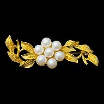 Richelieu Faux Pearl Gold Tone Leaf Brooch Pin 2” Elegant Floral Design ... - $24.72