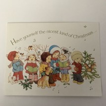 Vtg American Greetings Christmas Card Caroling Kids Children Dog Cat Birds - £7.03 GBP