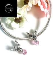 Flower Fairy Elf Bead Charm Genuine Sterling Silver 925 With Pink Cubic Zirconia - £16.64 GBP
