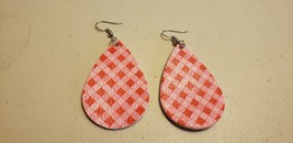 Faux Leather Dangle Earrings (New) Shades Of Pink Plaid #4 - £4.15 GBP