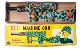 Vintage 1950&#39;s 3321 Machine Gun Tin Litho Friction Toy  Modern Toys Japan In Box - £117.12 GBP