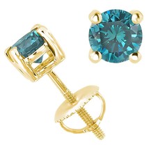 0.22CT Blue SI1-SI2 Enhanced Diamond 14K Yellow Gold Men&#39;s Single Stud Earring - £96.02 GBP